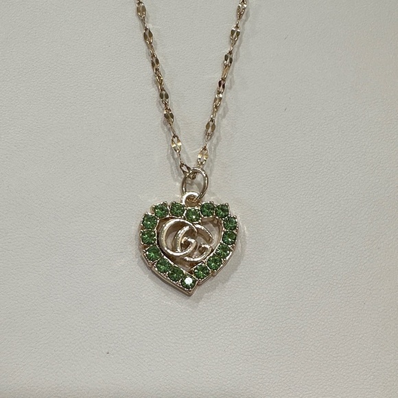Gucci Gold Heart Necklace with Green Crystals - Picture 1 of 4